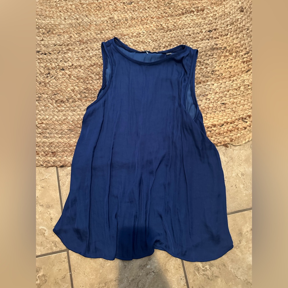 SATIN BLUE OPEN BACK TANK BLOUSE